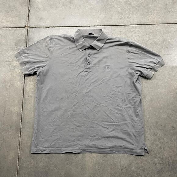 BOSS Hugo Boss Polo Shirt Mens Extra Large Gray Pima Cotton Short Sleeve Logo - Picture 1 of 7